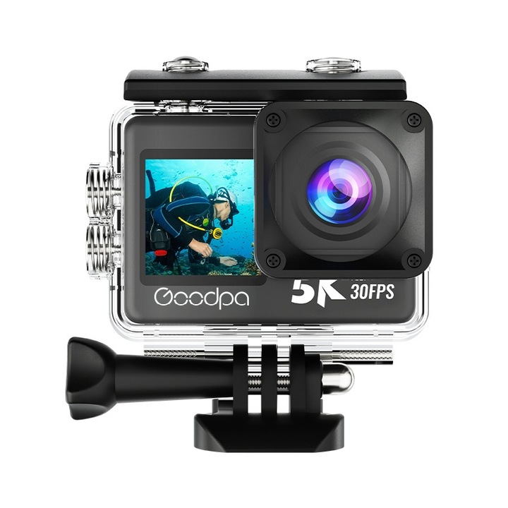 Спортна видеокамера Goodpa, 5K/30FPS, 24MP, WiFi, комплект аксесоари за монтаж