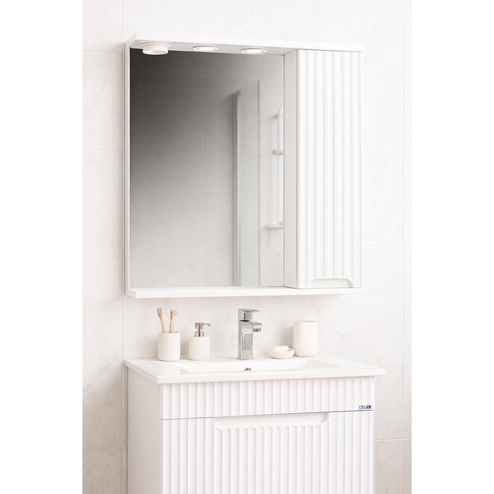 Oglinda cu dulap si iluminare LED Badenmob, MDF, seria 033, 60x71x14cm, Alb