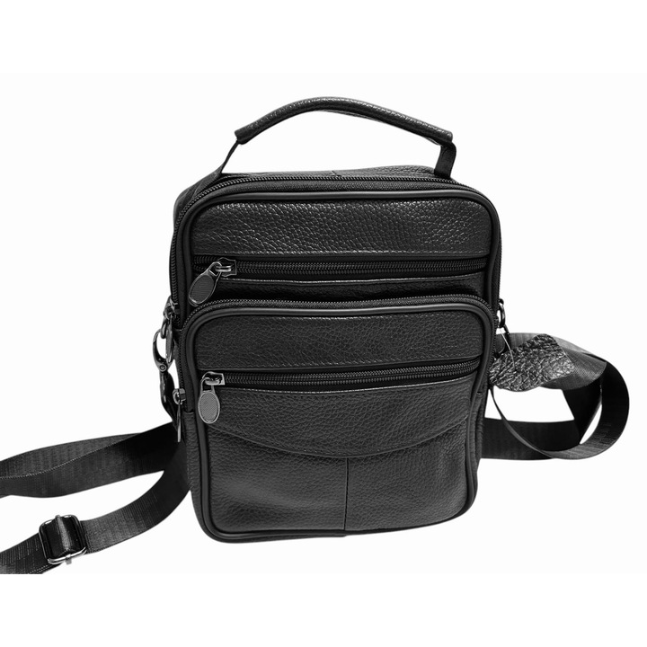 Geanta bărbați Dady borseta piele naturală neagră, 21x17x8,5 cm, medie, compartimente multiple