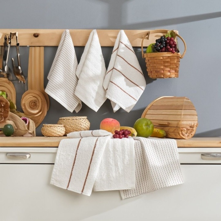 Set 6 prosoape maini, bumbac 100%, 30x50 cm, DC HOME, Sofya Crem