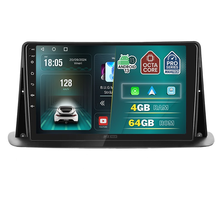 Navigatie Renault Megane 3 | Fluence 2009-2016 dedicata, MaxTech® PRO SERIES, 4 GB Ram 64 GB Rom OctaCore, Carplay & Android auto, Ecran 9 ” HD Touch, GPS, Wifi, Bluetooth, Radio, USB, EQ, DSP, Waze
