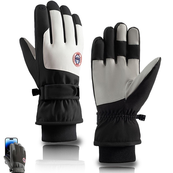 Manusi sport de iarna Touch Screen, XL, Negru/alb, aderenta sporita pentru ciclism, poliester/fleece, pentru schi in aer liber iarna, calarie, lucru, anti-alunecare, ecran tactil, impermeabile, Rezistent la vant