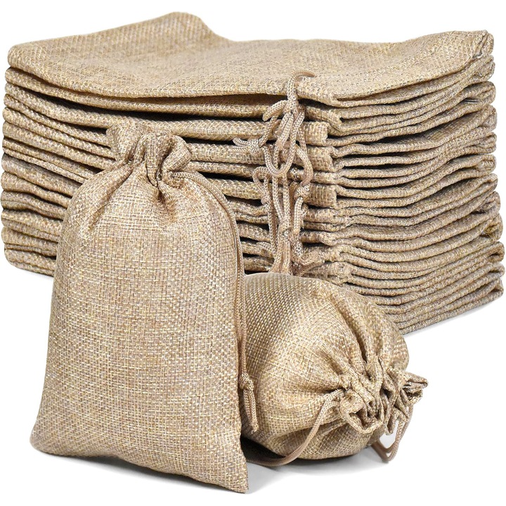 Set 50 Saculet de in pentru cadouri, pungi cordon, 9x12cm, pungi mici pentru nunta, cadouri, evenimente, Halloween, Craciun, crafturi
