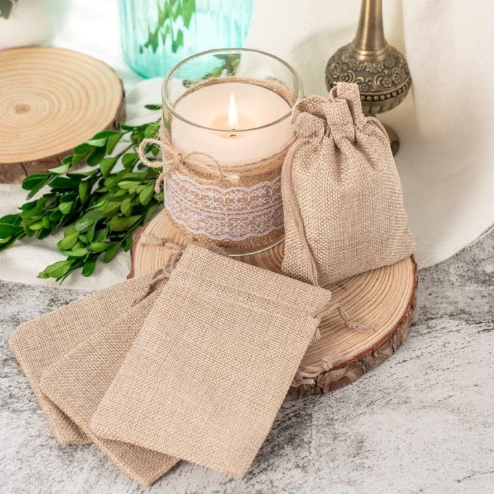 Set 50 Saculet de in pentru cadouri, pungi cordon, 9x12cm, pungi mici pentru nunta, cadouri, evenimente, Halloween, Craciun, crafturi