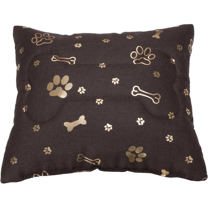Welsti perna decorativa moale pentru pat de caine maro cu imprimare de aur 30x30