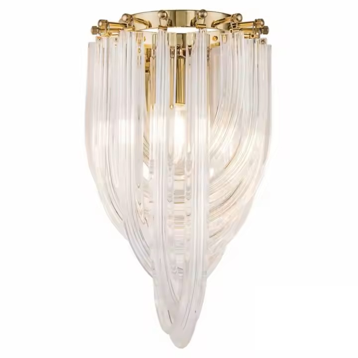 ELEGANZA GOLD fali lámpa, modern dizájn arany fém és átlátszó üveg kivitelben, 16×26×45 cm, beltéri lámpatest, ideális hálószobába, nappaliba, előszobába, fürdőszobába, étkezőbe