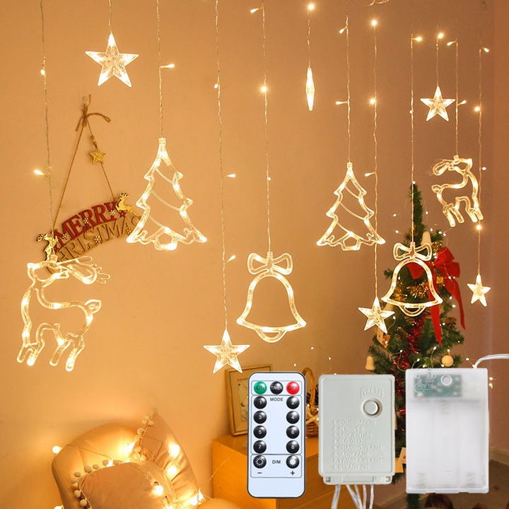 Instalație luminoasă de Crăciun Prixtal tip perdea, 3,5 m, lumina caldă, 8 moduri de clipire, cu telecomandă