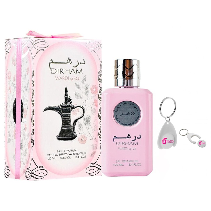 Set Apa de Parfum Dirham Wardi, Ard Al Zaafaran, Femei, 100ml cu Breloc Personalizat "PMD"