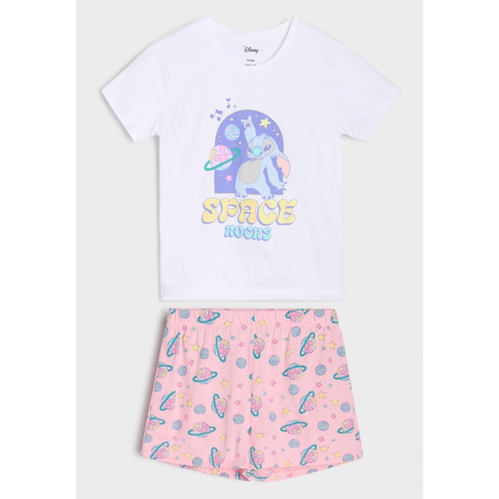 Pijama de vara cu maneca scurta din bumbac Lilo & Stitch 31665, Roz