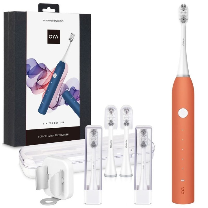 Periuță de dinți electrică sonică pliabilă, OYA, 5 moduri de funcționare, încărcare USB, set premium, orange
