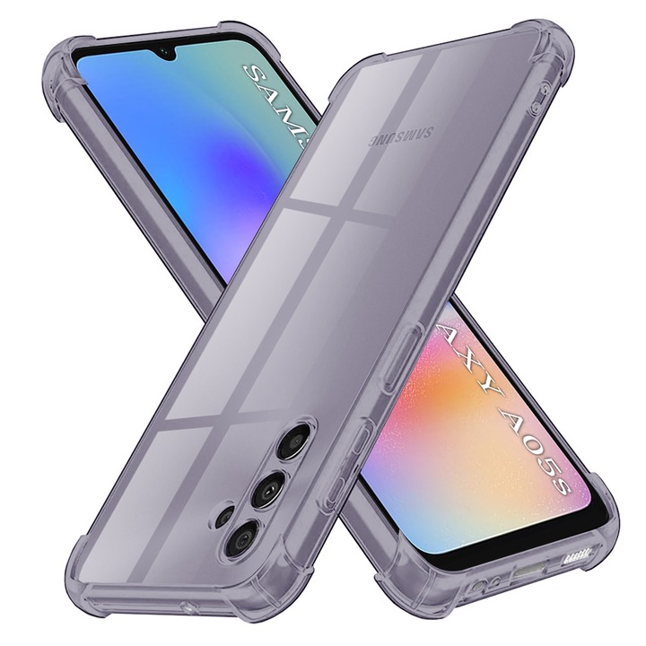 Husa Clear Anti-Soc pentru Samsung Galaxy A05s, Protectie Colturi AirBag, Rezisntenta Socuri si Zgarieturi, Design Slim, Anti-Ingalbenire, Fumuriu