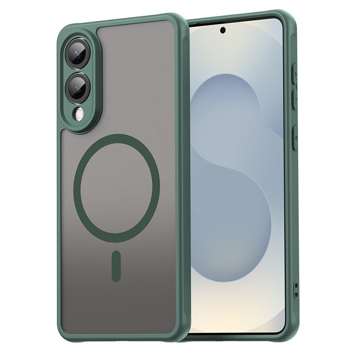 Husa Matte MagSafe pentru Samsung Galaxy S25 Edge, protectie completa, contur verde