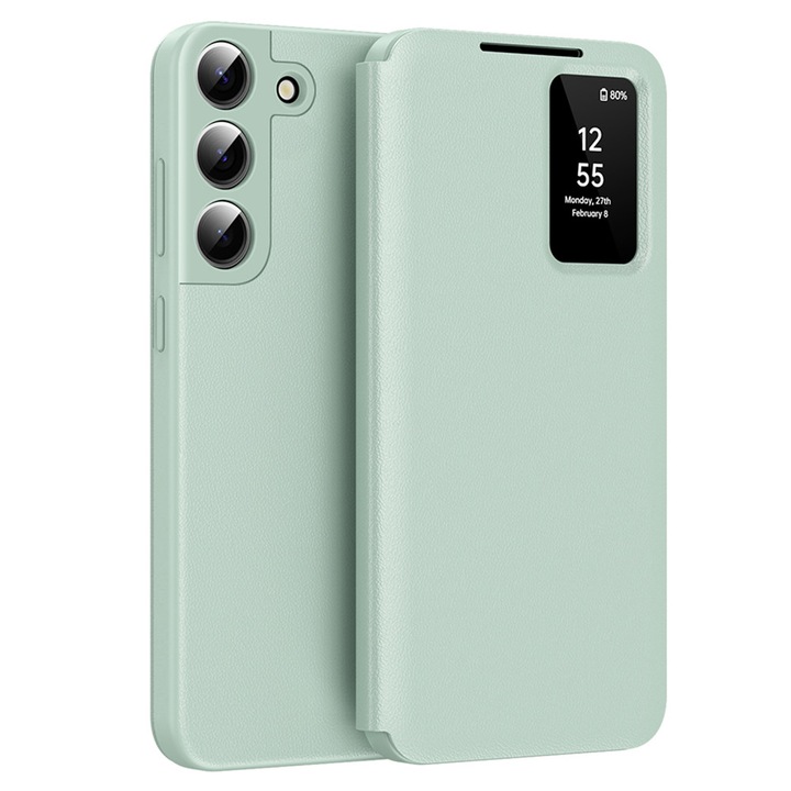 Калъф за Samsung Galaxy S22 5G, E57, Екологична кожа, Зелен