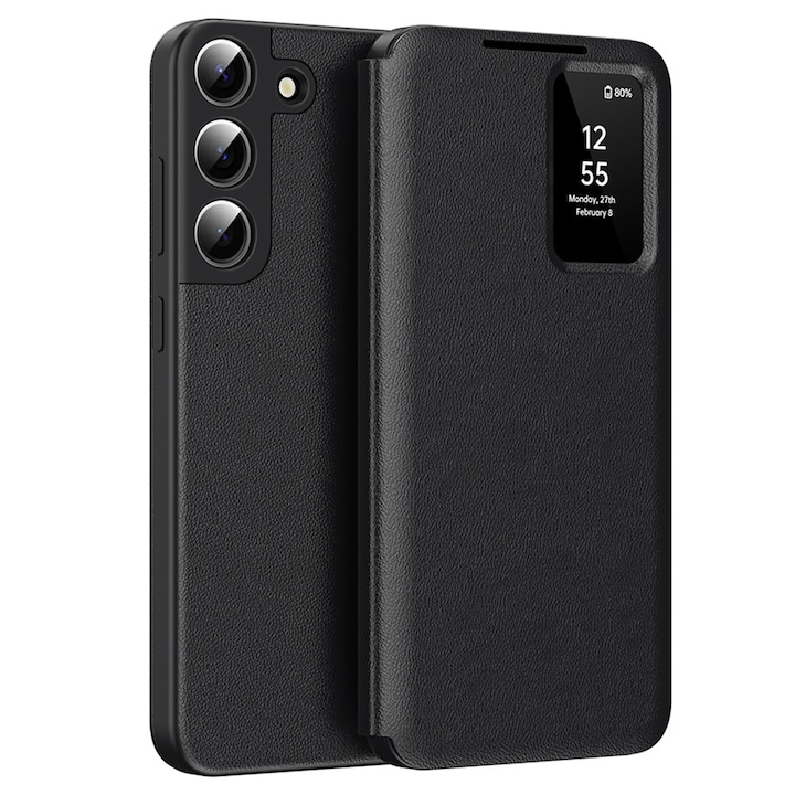 Калъф за Samsung Galaxy S22 5G, E41, Екологична кожа, Черен