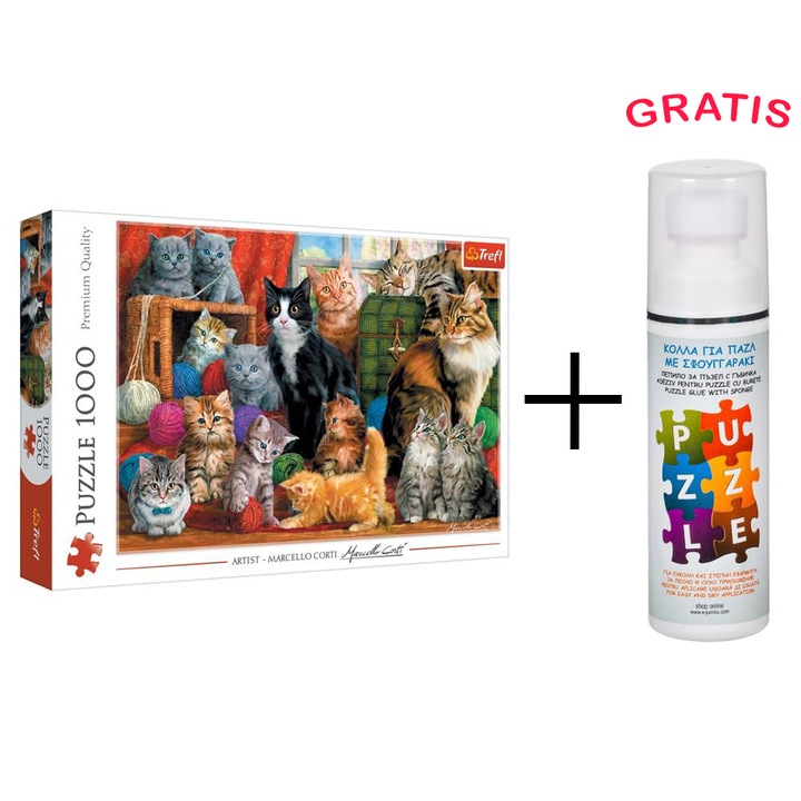 15 pózoló macska puzzle (1000 darabos) - Trefl + Puzzle ragasztó (ingyenes)