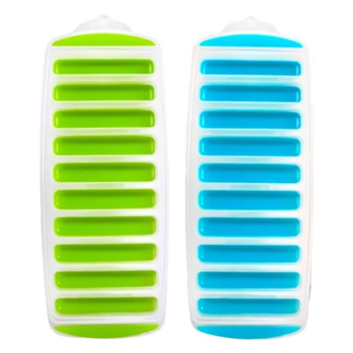 Set 2 tavi pentru cuburi de gheata, silicon, verde/albastru, 29.9x11.5cm