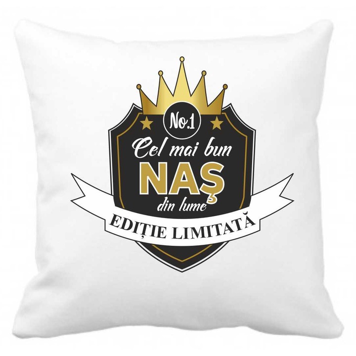 Perna personalizata cu textul "cel mai bun nas", 40 x 40 cm, poliester, alba, CRD PRINT, 330ml, alba