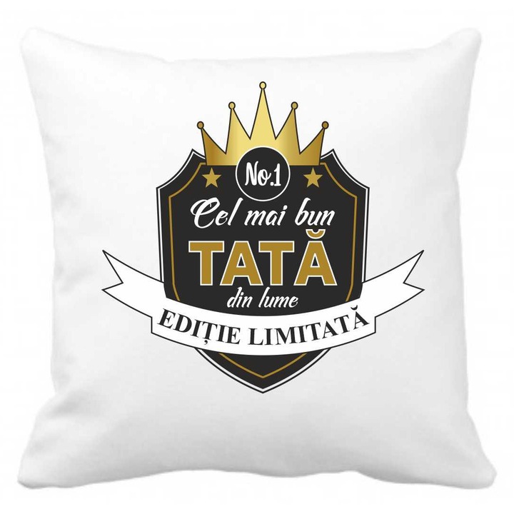 Perna personalizata cu textul "cel mai bun tata", 40 x 40 cm, poliester, alba, CRD PRINT, 330ml, alba