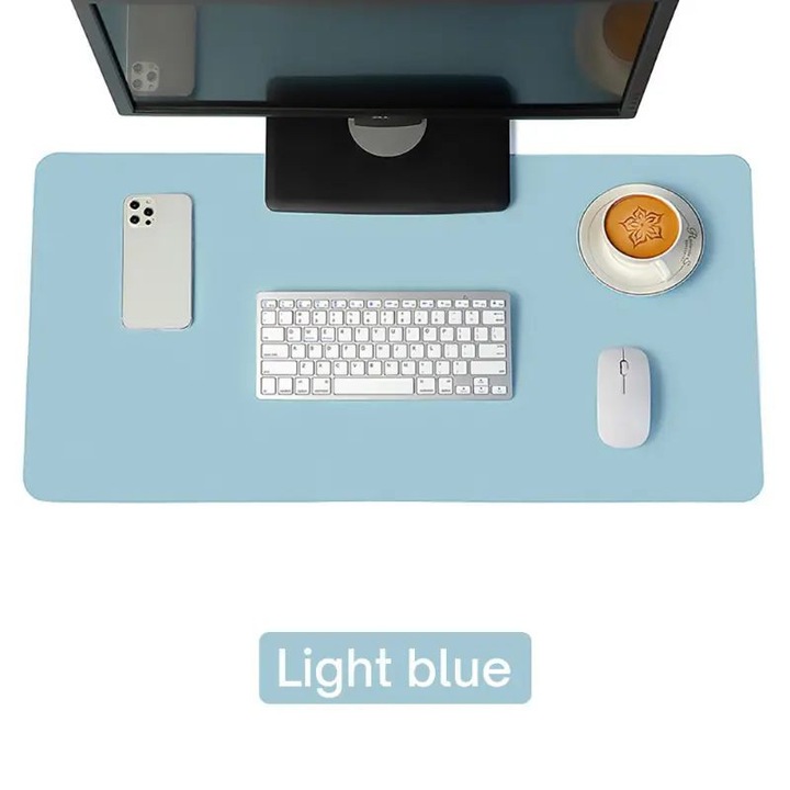 Кожена подложка за мишка, 80 x 40 см, гладка повърхност, неплъзгаща се основа, синя