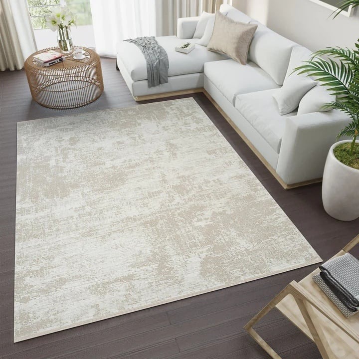 Килим Livario ANEMON F179A CREAM CREAM, 100 x 200 см, Модерен дизайн, Мека прежда 11 мм, Неплъзгащ се, Идеален за хол и спалня