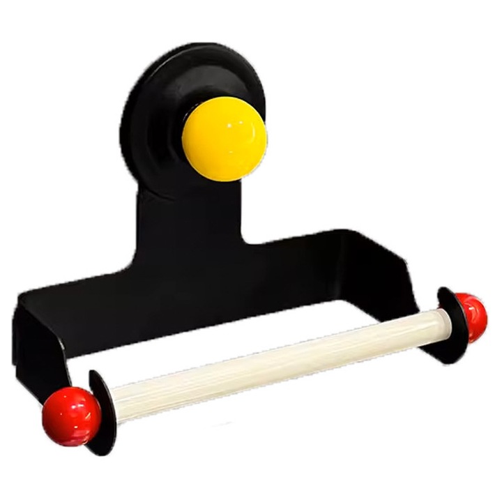 Suport hârtie igienică, colorat, cu ventuză, negru, design compact, reutilizabil