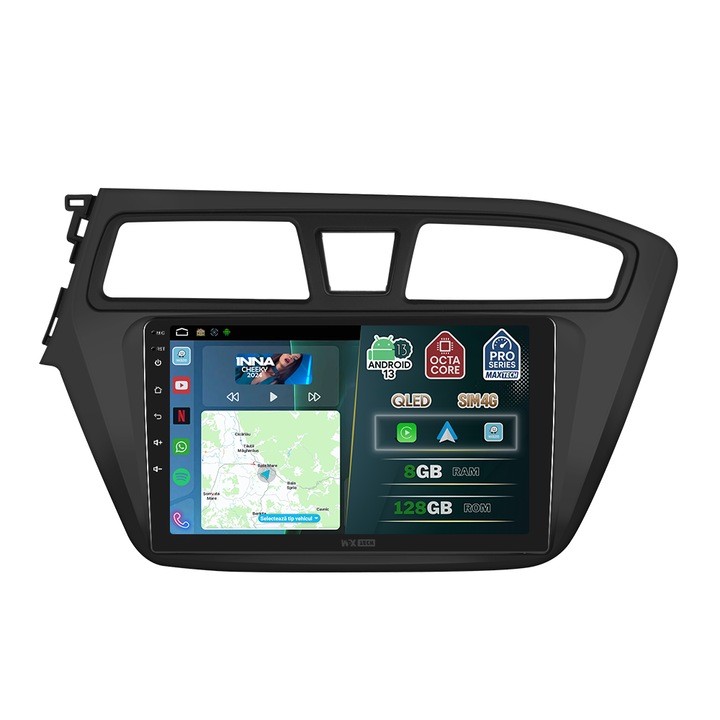 Navigatie Hyundai I20 2015-2017 dedicata, MaxTech® PRO SERIES, 8 GB Ram 128 GB Rom OctaCore, Carplay & Android auto, Ecran 9” HD Touch, SIM 4G, GPS, Wifi, Bluetooth, Radio, EQ, Waze, Youtube