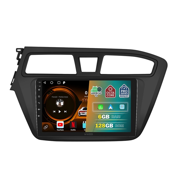 Dedikált navigációs rendszer, Hyundai I20 2015-2017, MaxTech PRO SERIES, 6 GB RAM 128 GB ROM OctaCore, Carplay és Android Auto, 9" HD érintőképernyő, GPS, Wifi, Bluetooth, Rádió, USB, EQ, DSP, Waze