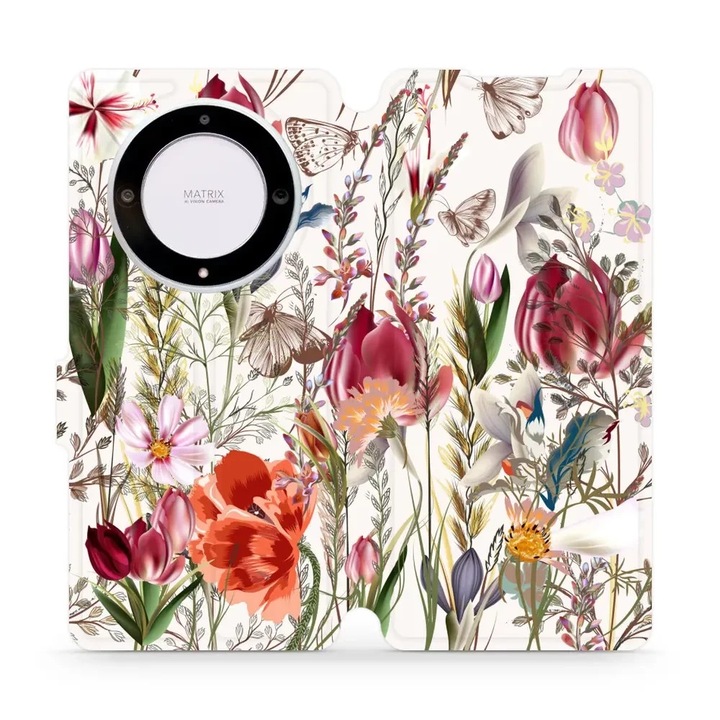 Калъф, Mobiwear - Book - MP01S за Huawei Honor Magic5 Lite 5G, Букет От Цветя