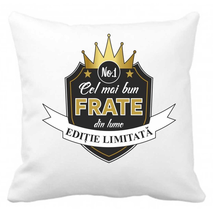 Perna personalizata cu textul "cel mai bun frate", 40 x 40 cm, poliester, alba, CRD PRINT, 330ml, alba
