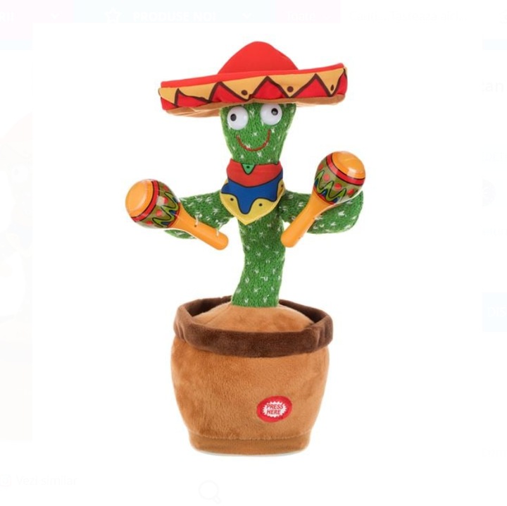 Мексикански интерактивен кактус, който танцува, пее и повтаря думи – 28 см, музикална играчка с маракаси за деца над 2 години, унисекс