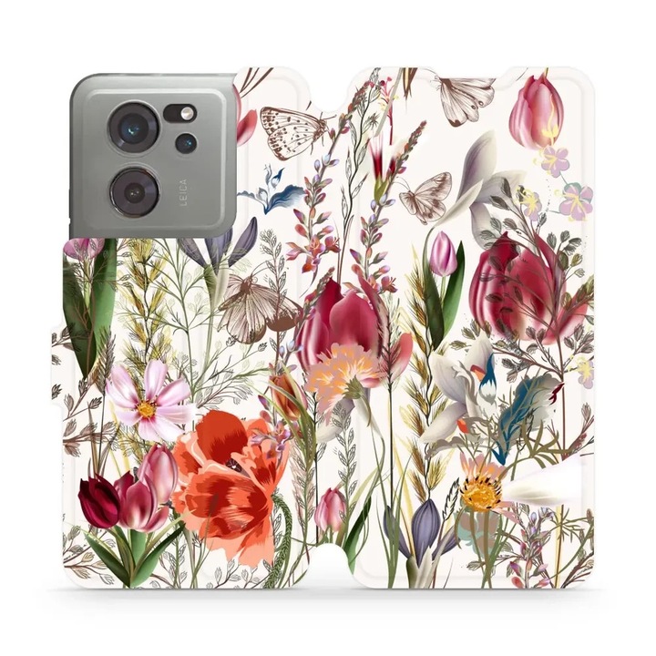Калъф, Mobiwear - Book - MP01S за Xiaomi 13T Pro, Букет От Цветя