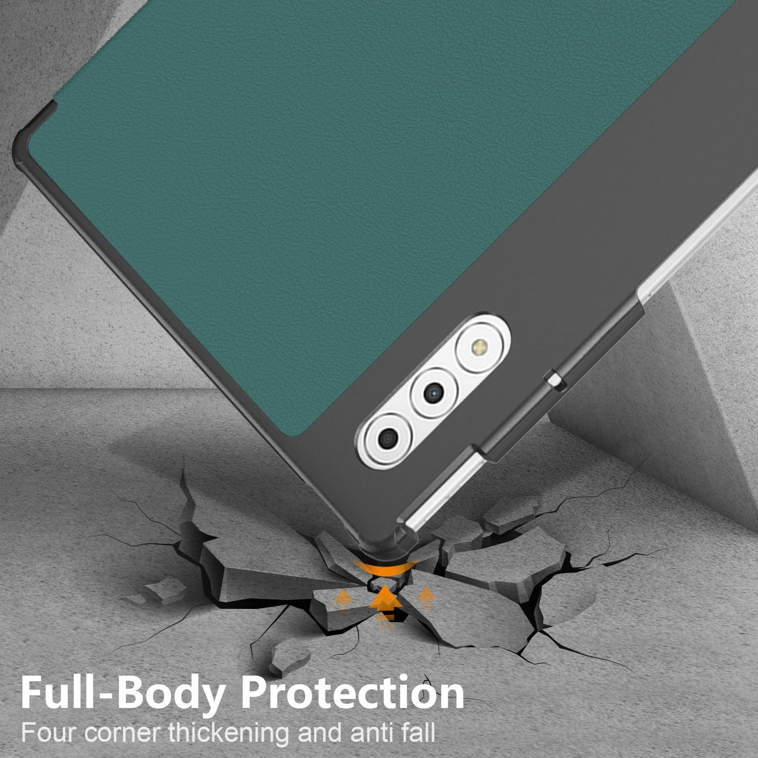 Husa tableta pentru, Lenovo Yoga Tab Plus 12.7" 2025, Omelivon, Auto functie sleep/wake tip stand, Verde inchis