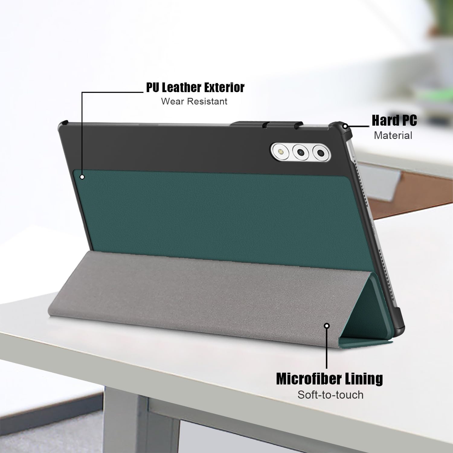 Husa tableta pentru, Lenovo Yoga Tab Plus 12.7" 2025, Omelivon, Auto functie sleep/wake tip stand, Verde inchis