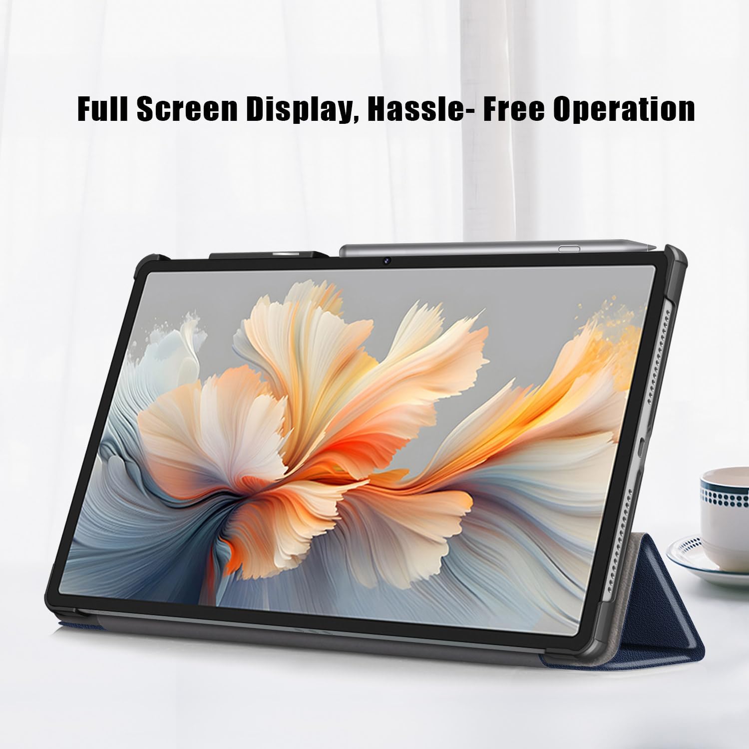 Husa tableta compatibila cu Lenovo Yoga Tab Plus 12.7" 2025, tip stand, Albastru inchis, Omelivon