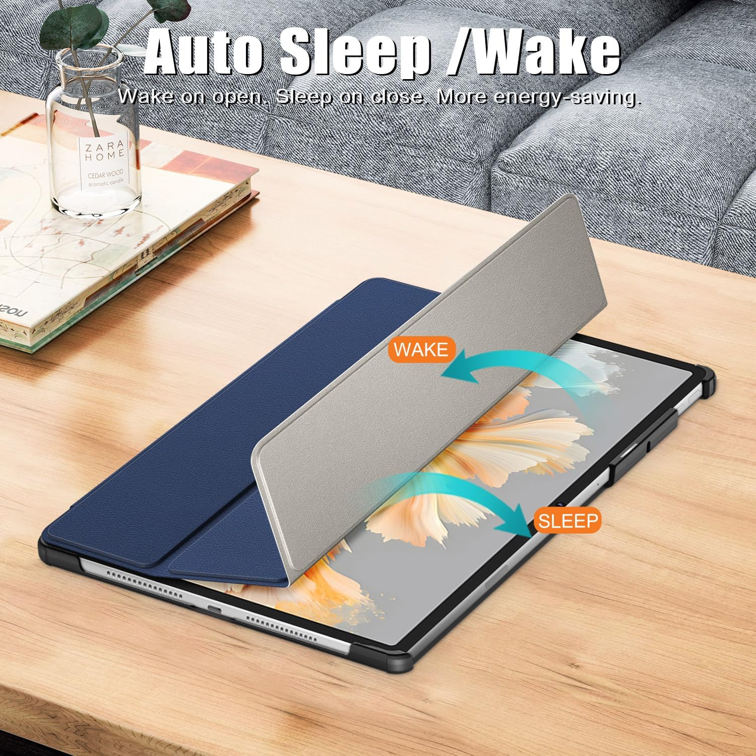 Husa tableta compatibila cu Lenovo Yoga Tab Plus 12.7" 2025, tip stand, Albastru inchis, Omelivon