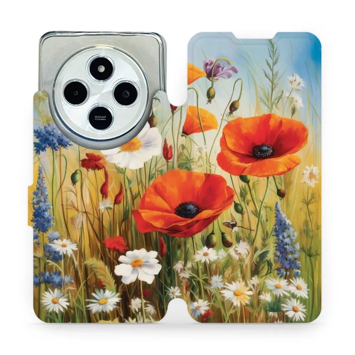 Tok, Mobiwear - Book - VP43S kompatibilis Xiaomi Redmi 14C, mezei virágok