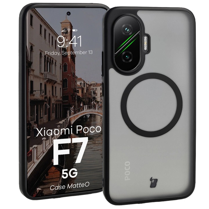 Husa Bizon Case MatteO pentru Xiaomi Poco F7, fumuriu-negru
