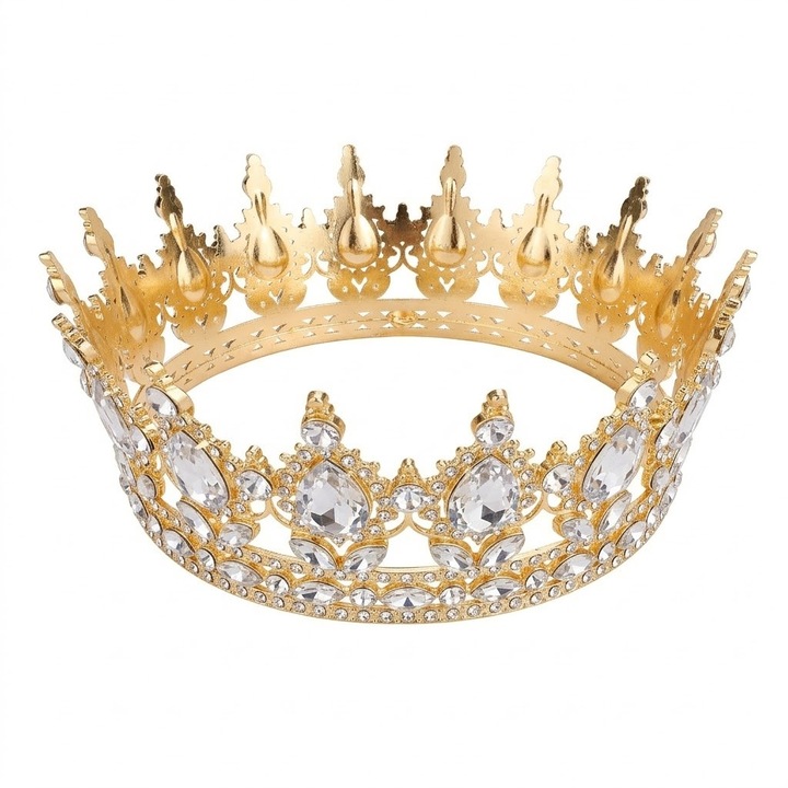 Decoratiune tort in forma de coroana, Charmorah, coronita fetita, coroana tort, ornamente evenimente, piesa centrala eleganta, accesorii nunta, 5.3x12.4 cm, Aur