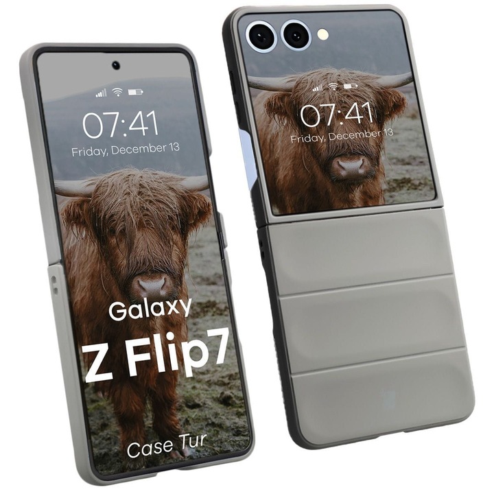 Husa Bizon Case Tur pentru Samsung Galaxy Z Flip7, gri deschis