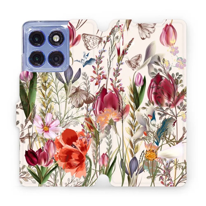 Калъф, Mobiwear - Book - MP01S за Motorola Edge 60 Pro, букет цветя