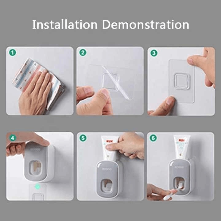 Dispenser automat pentru pasta de dinti, montare pe perete fara gaurire, Gri