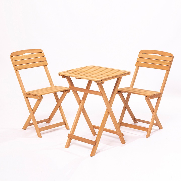 Set mobilier gradina - terasa Bistro cu 2 scaune si 1 masuta, pliabile, lemn masiv