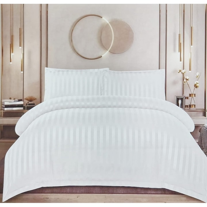 Set lenjerie de pat 4 piese Casa New Concept damasc dungi 200x230cm, 180x200cm, 50x70cm