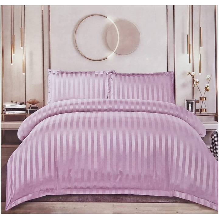 Комплект спално бельо с дамаска от 4 части - чаршаф с пълнеж 200x230 см, завивка с цип 180x200 см, 2 калъфки за възглавници 50x70 см, шарка на райета, фин материал, ярки цветове