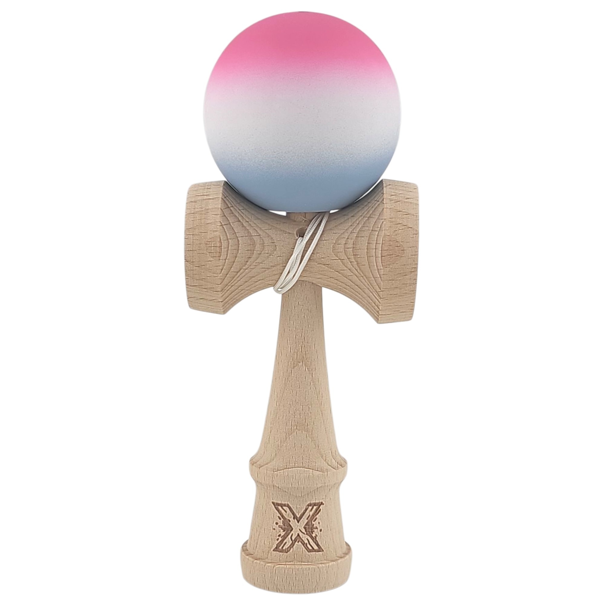 Kendama Originala X, Profesionala din Lemn, Rubber Grip, 18 cm, Roz/Alb ...