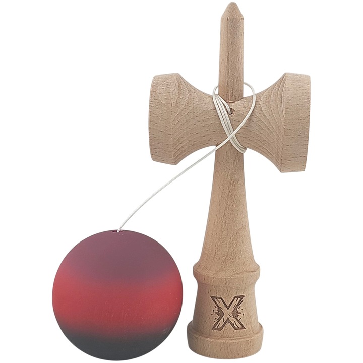 Kendama profesională, 18 cm, mov/roșu/negru, grip cauciucat
