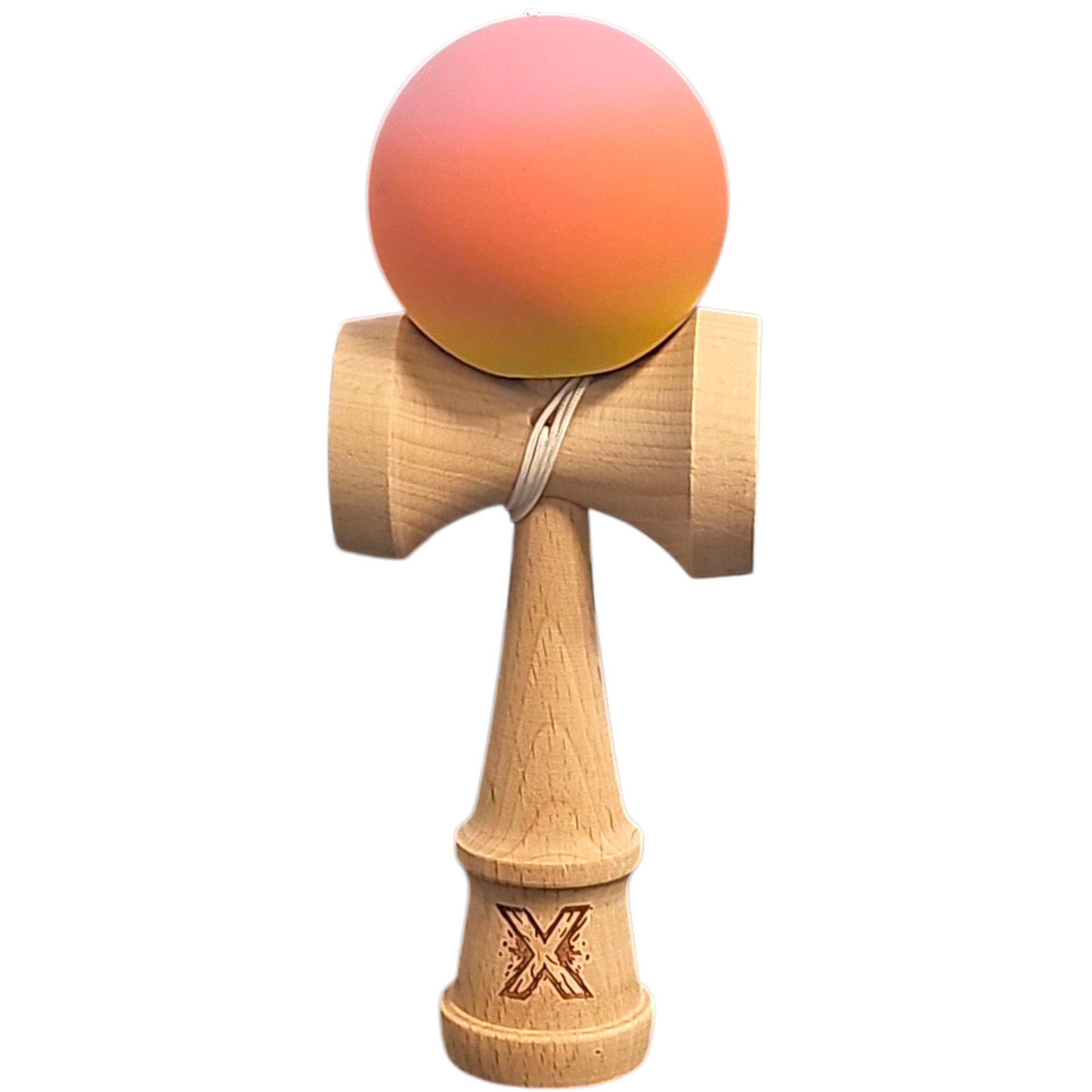 Kendama Profesionala, Rubber Grip, Roz/Portocaliu/Galben, 18 cm
