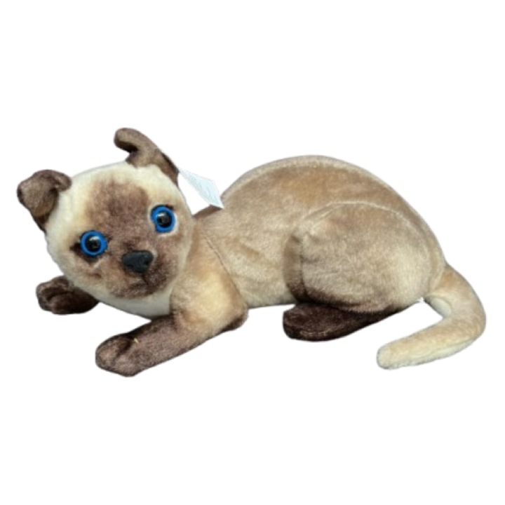 Pisica de plus 20 cm, ochi albaștri, material moale, jucărie pentru copii