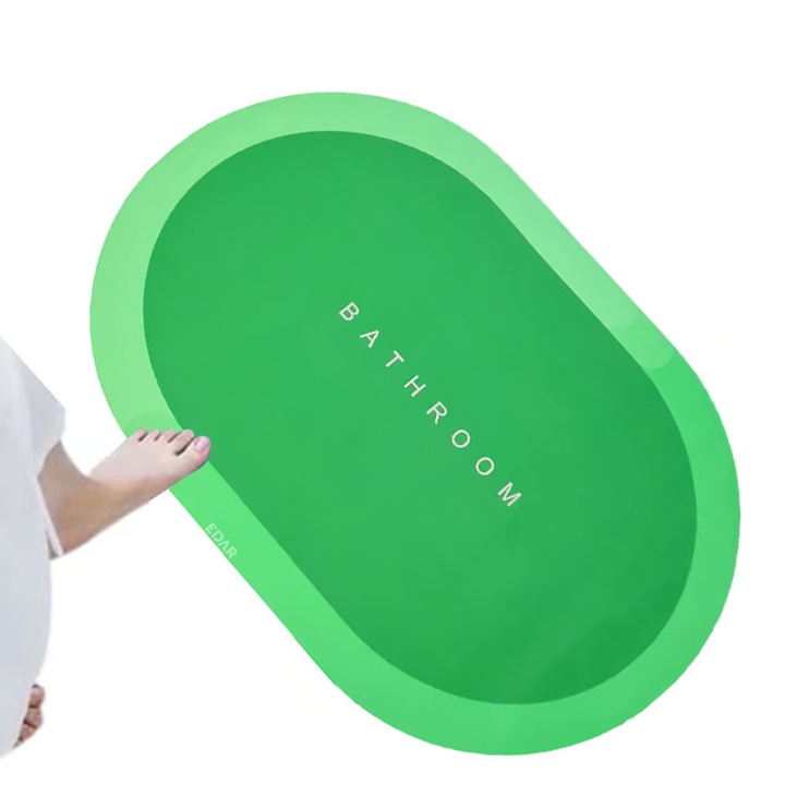 Covor de baie EDAR, absorbant, antiderapant, verde, 90x60cm