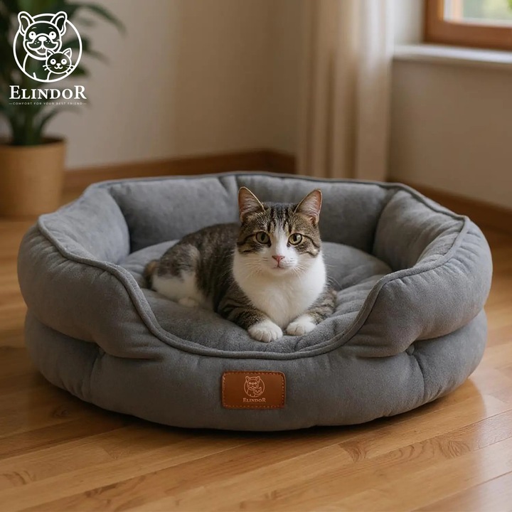 Легло за кучета и котки Elindor®, мека неплъзгаща се възглавница, със сваляща се микрофибърна възглавница, която може да се пере в пералня, подходяща за малки и средни кучета и котки, идеална за всеки сезон, у дома, размер S, 51x48x15 см, сива